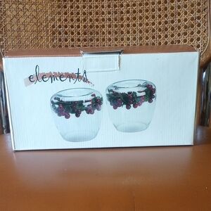 NIB Elements, International Silver Co, 2 Cranberry Tealite Candle Bowls, Vintage